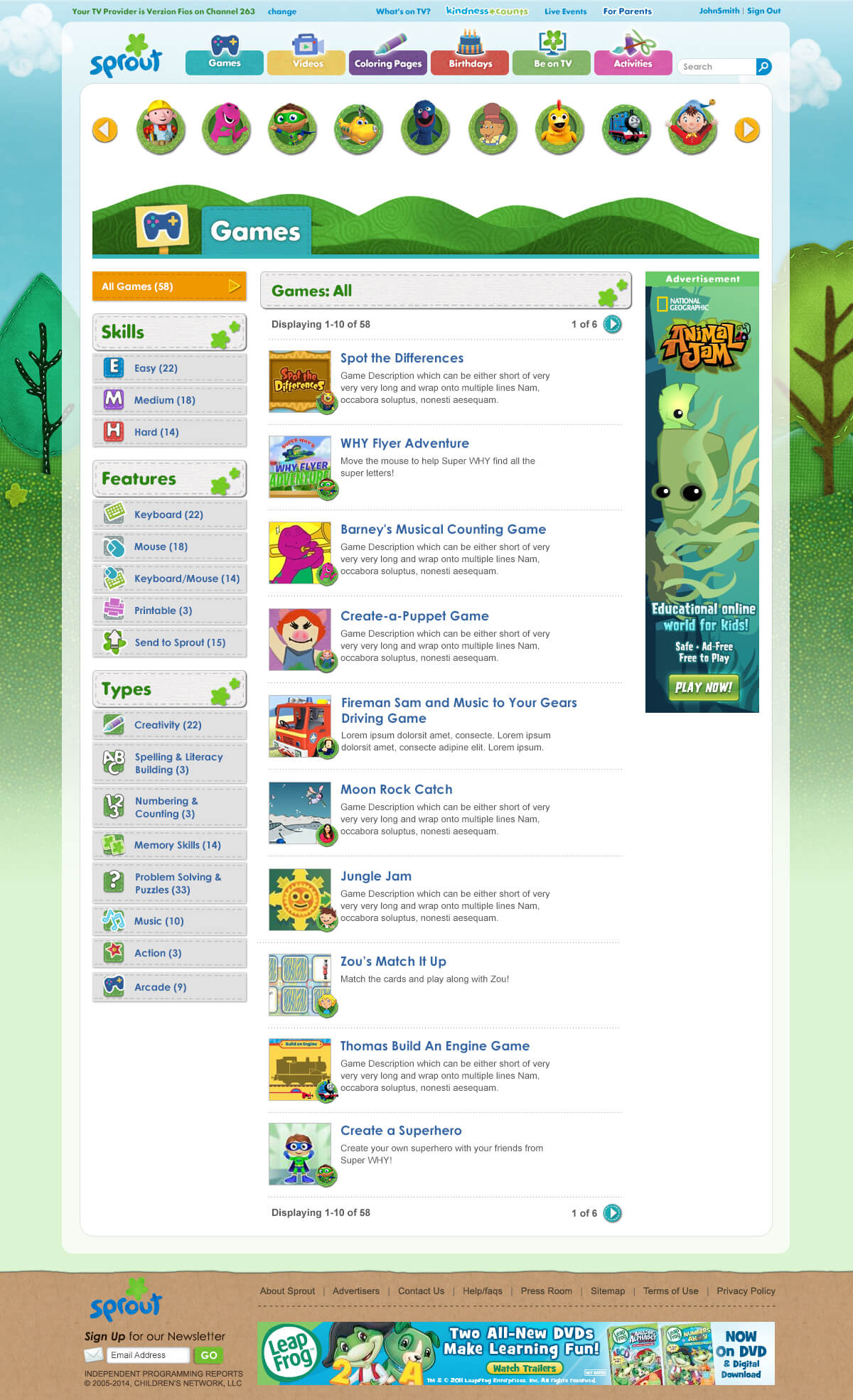 Games Filtering Page