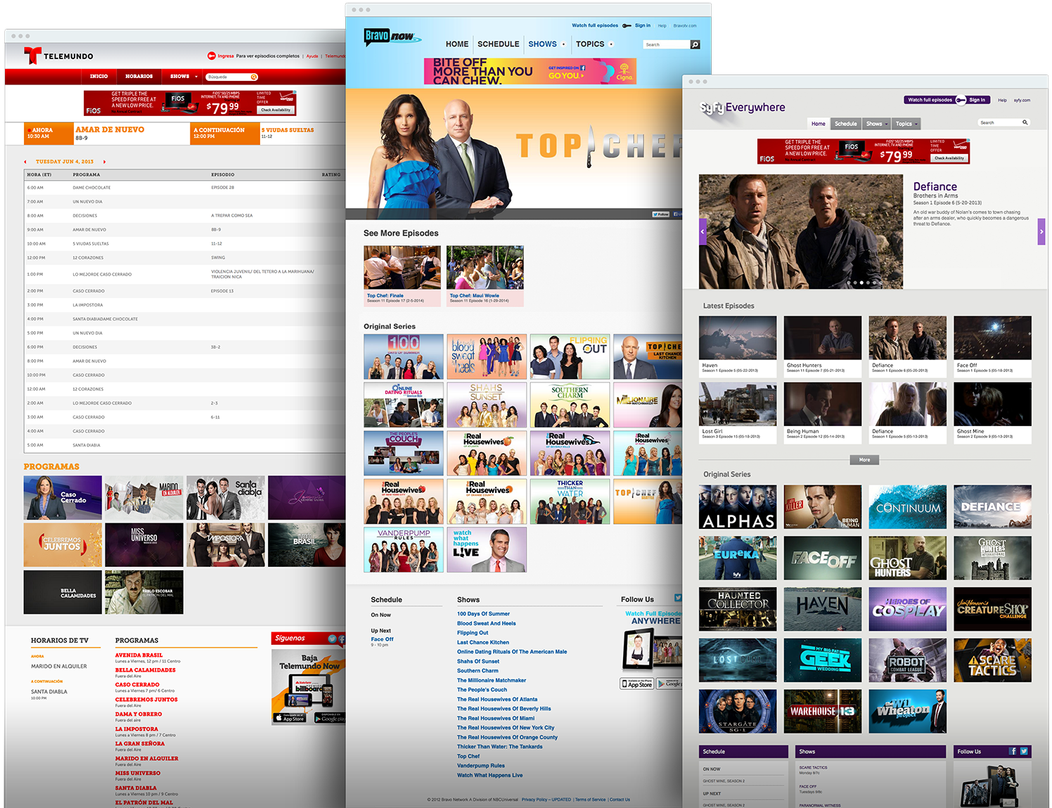 Three comps showcasing possible visual and content directions