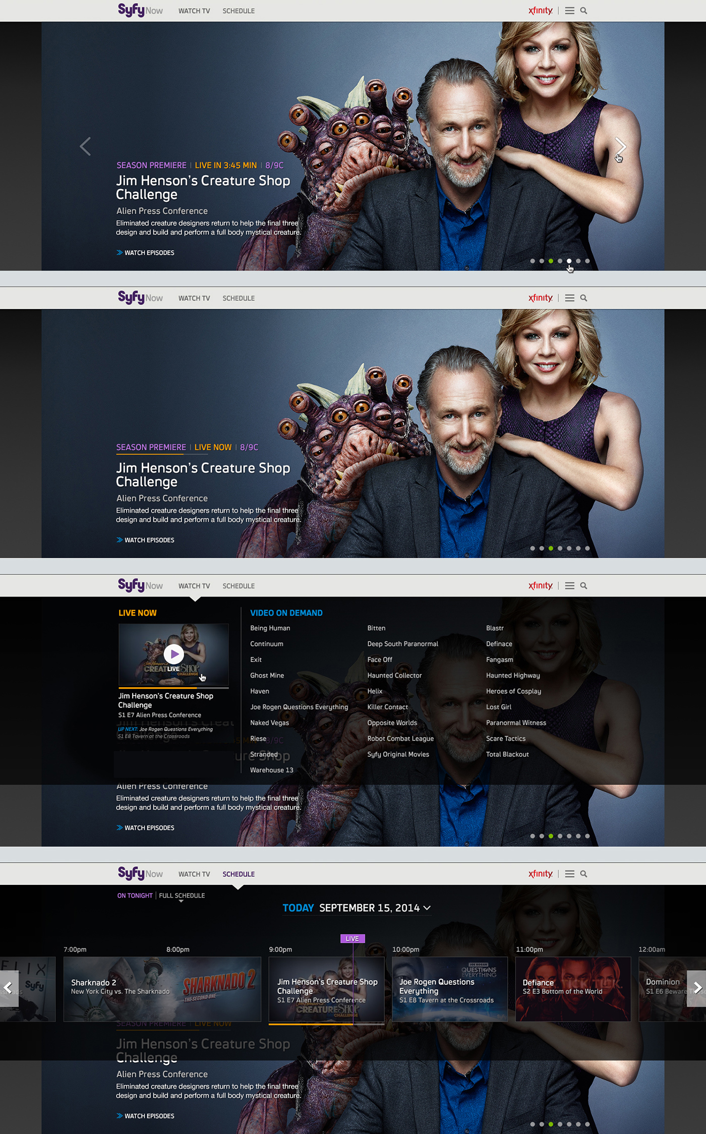 Four instances of Live states on homepage desktop