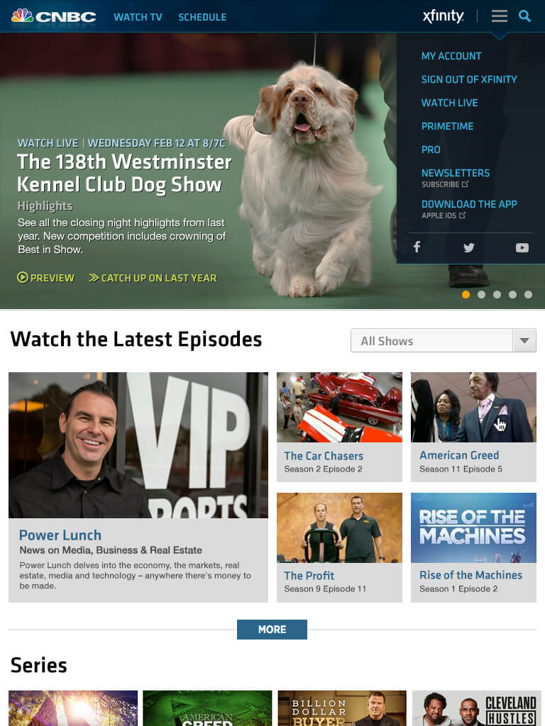 Account, Live, primetime, pro, newsletter, app, social links