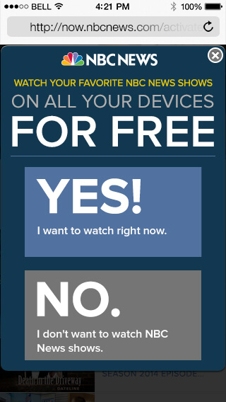 Want to watch, yes and no buttons