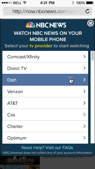 MVPD list, Dish selected