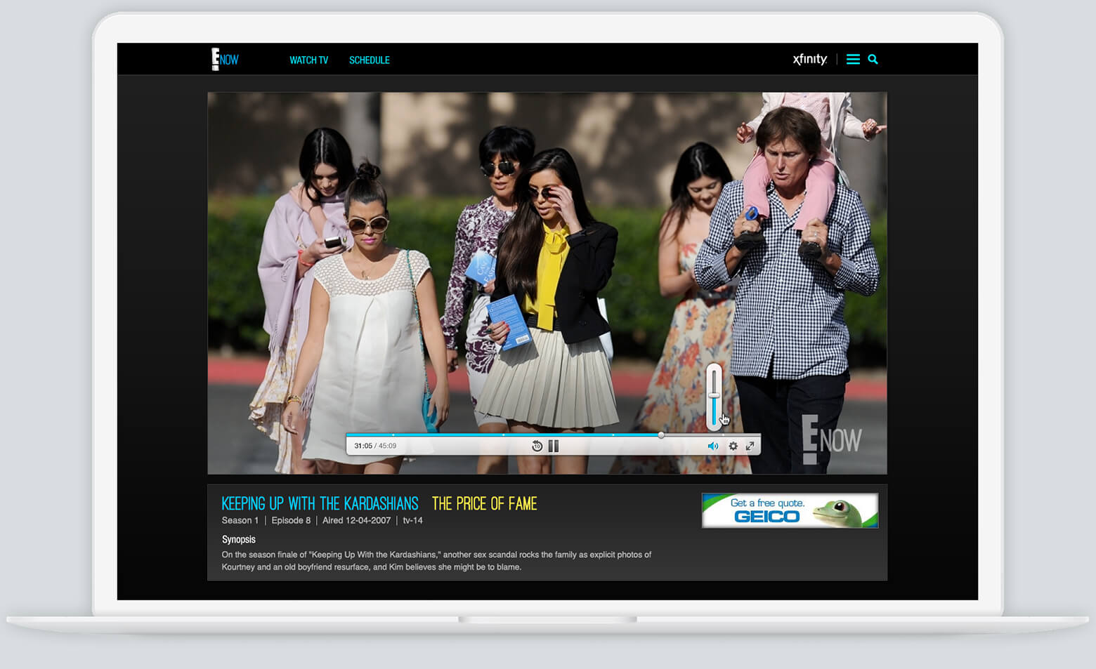 Laptop with browser view of video player
