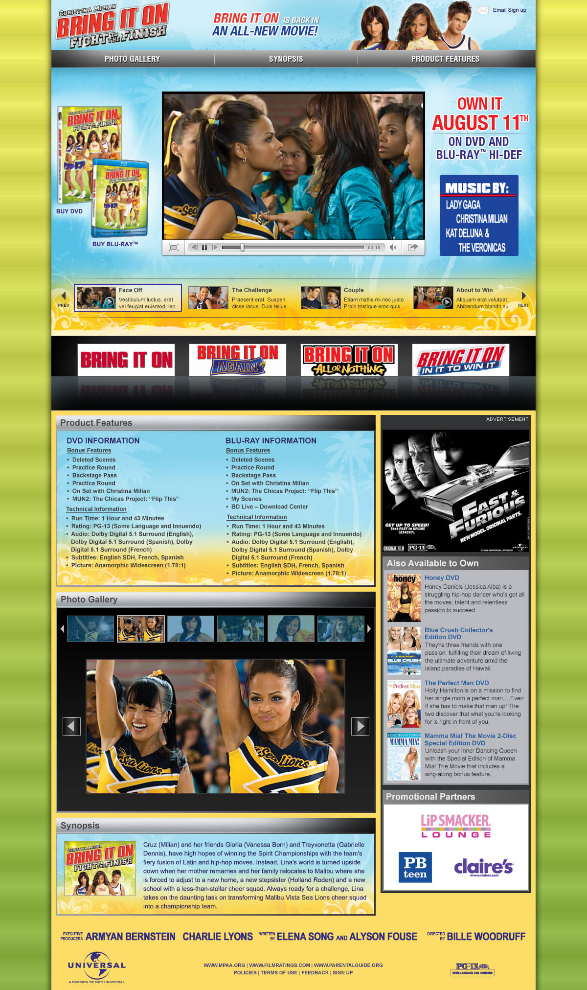 Webpage with video player and promo materials