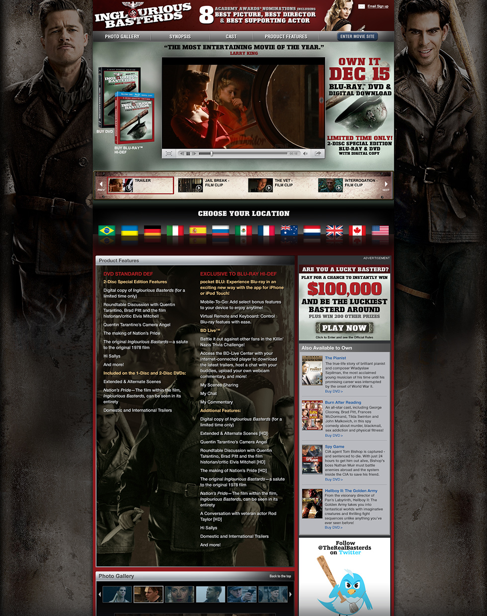 Webpage with video player and promo materials