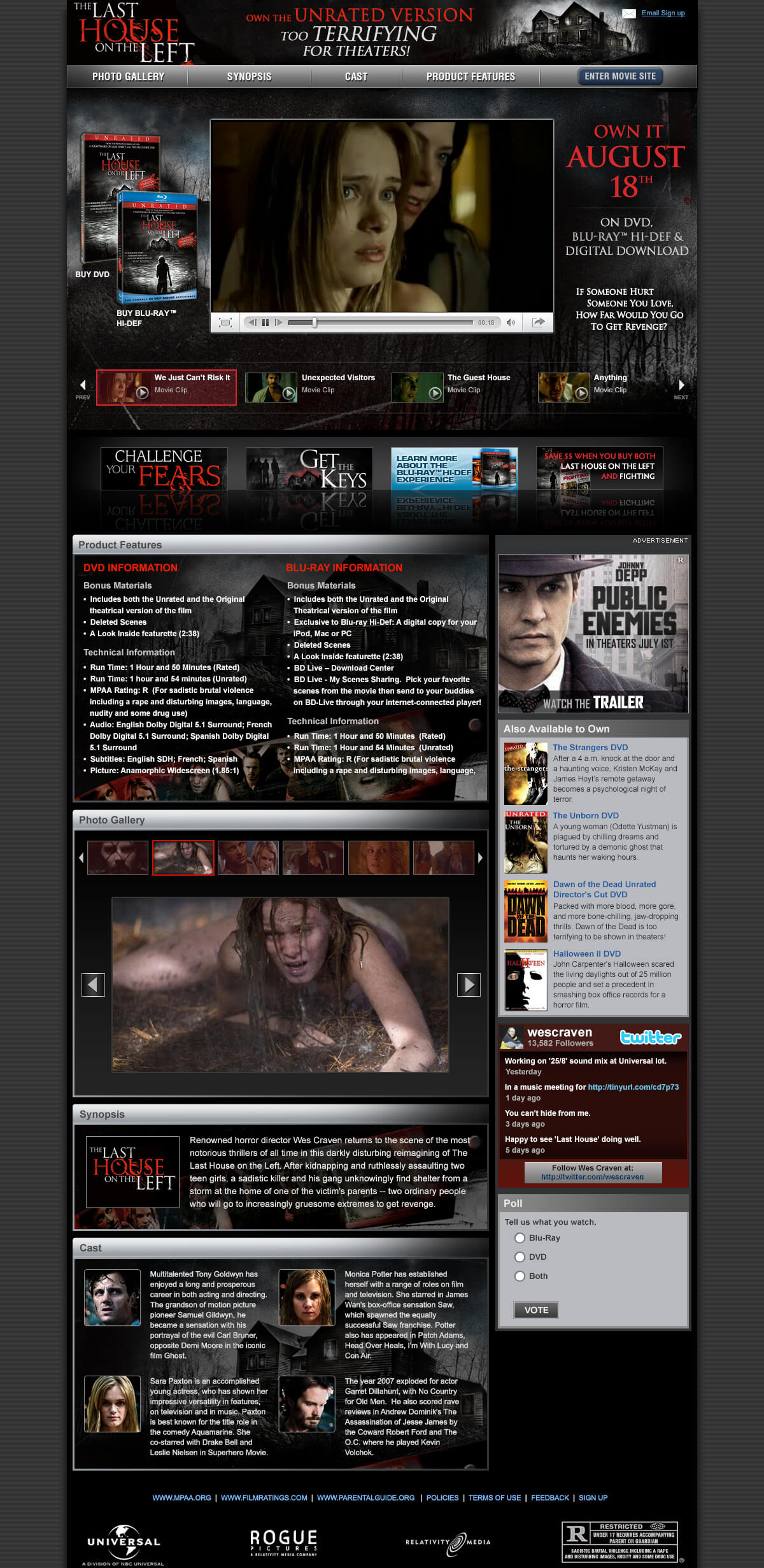 Webpage with video player and promo materials