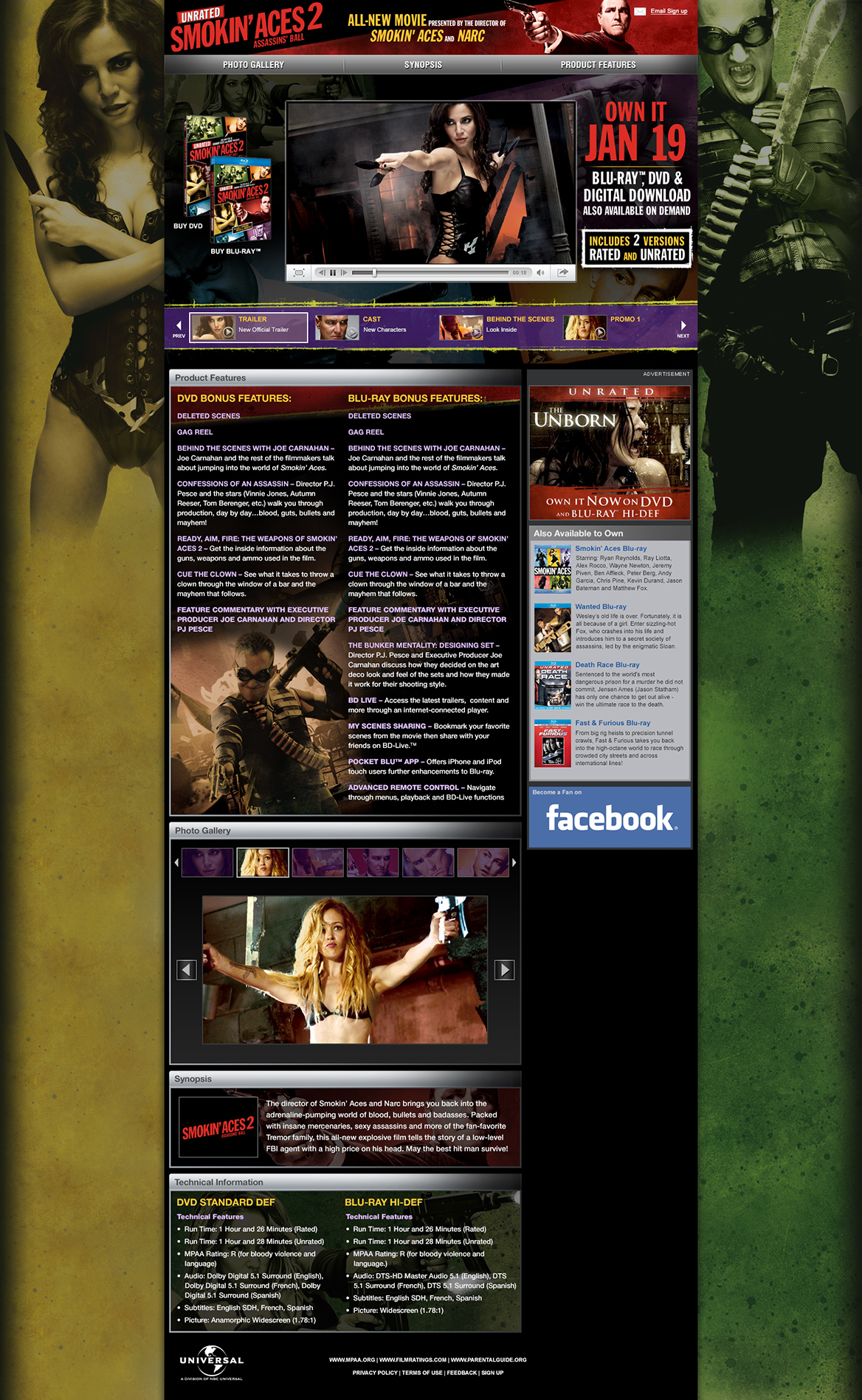 Webpage with video player and promo materials