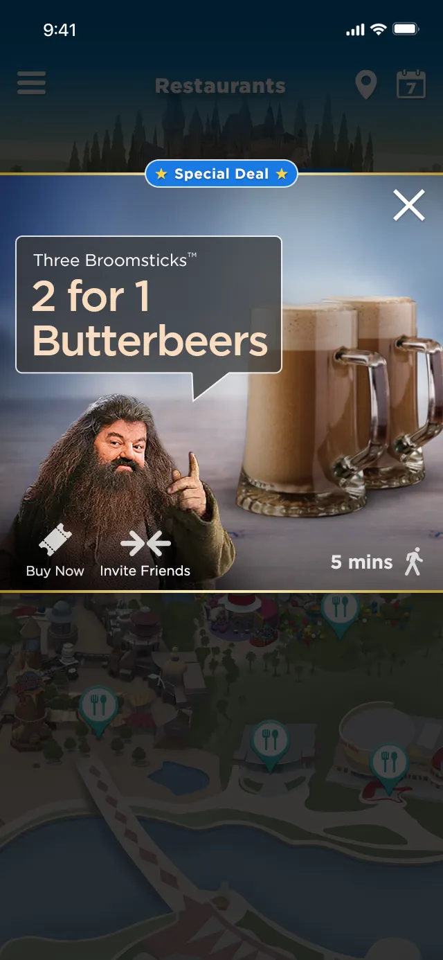 Ad showcasing special 2 for 1 deal for Butterbeer at Three Broomsticks