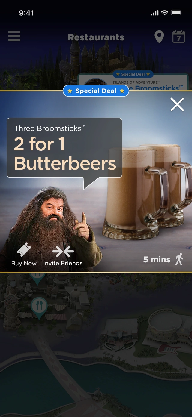 Ad showcasing special 2 for 1 deal for Butterbeer at Three Broomsticks