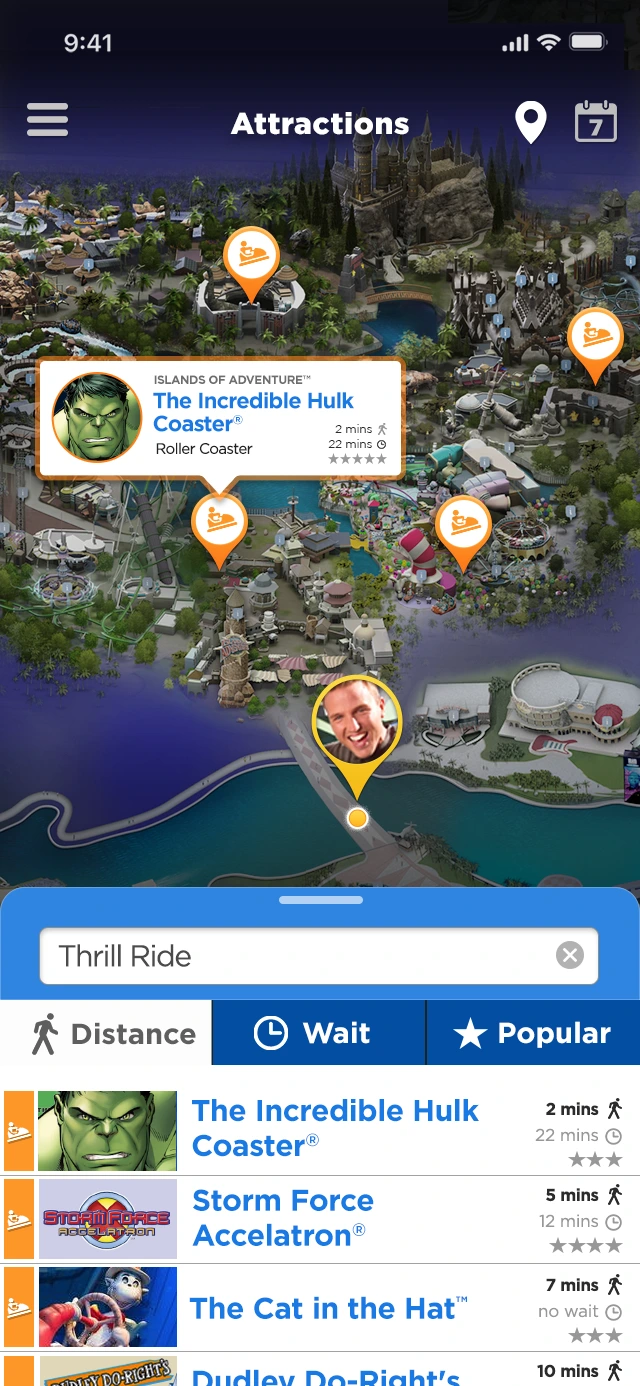 Thill Ride in search bar, distance selected filter applied